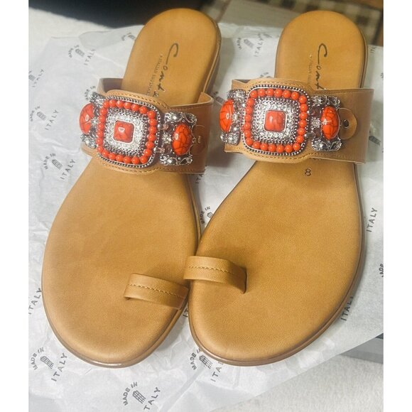 SZ 8 Womens Contesa Sandals Made In Italy Slides Luggage/Red - Picture 2 of 6